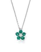 Bloomingdale's Diamond & Emerald Flower Pendant Necklace In 14k White Gold - 100% Exclusive