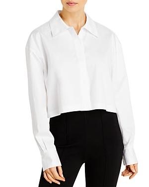 Norma Kamali Boyfriend Neck Cropped Button Front Shirt