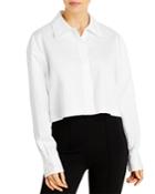 Norma Kamali Boyfriend Neck Cropped Button Front Shirt