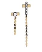 Allsaints Crystal Bar & Mixed Chain Link Mismatch Front To Back Earrings