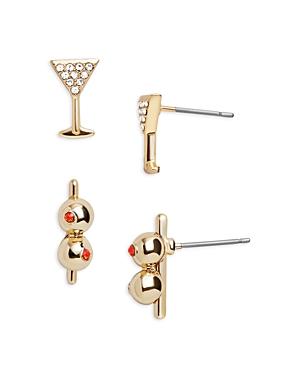 Baublebar Shaken, Not Stirred Pave Martini Stud Earrings In Gold Tone, Set Of 2