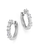 Diamond Round And Baguette Small Hoop Earrings In 14k White Gold, .50 Ct. T.w. - 100% Exclusive