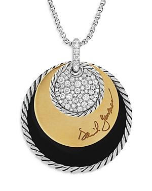 David Yurman 18k Yellow Gold & Sterling Silver Dy Elements Onyx & Mother Of Pearl Reversible Eclipse Pendant Necklace, 32
