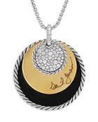 David Yurman 18k Yellow Gold & Sterling Silver Dy Elements Onyx & Mother Of Pearl Reversible Eclipse Pendant Necklace, 32