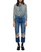 Maje Peterson Distressed High Waist Straight Leg Jeans In Blue