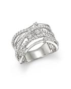 Diamond Crossover Statement Ring In 14k White Gold, .85 Ct. T.w.