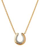 Links Of London Ascot Diamond Horseshoe Pendant Necklace In 18k Yellow Gold-plated Sterling Silver, 17.7
