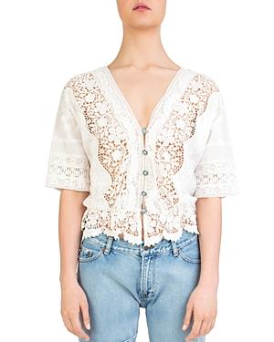 The Kooples Sheer Lace-inset Cotton Top