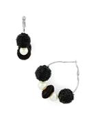 Area Stars Black Bead & Simulated Pearl Hoop Earrings