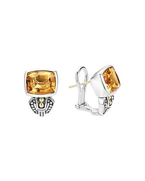 Lagos 18k Gold And Sterling Silver Caviar Color Citrine Huggie Drop Earrings