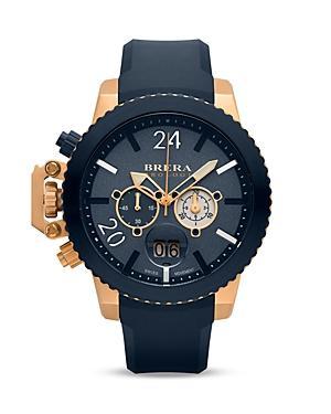 Brera Orologi Militare 14k Rose Gold And Navy Blue Ionic-plated Stainless Steel Watch With Navy Blue Rubber Strap, 48mm