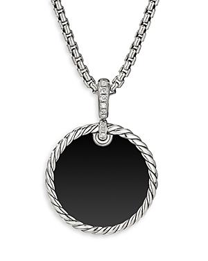 David Yurman Sterling Silver Dy Elements Disc Pendant With Black Onyx, Mother-of-pearl & Diamonds