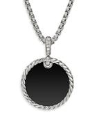 David Yurman Sterling Silver Dy Elements Disc Pendant With Black Onyx, Mother-of-pearl & Diamonds