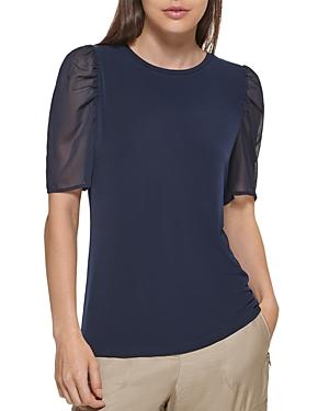 Dkny Mixed Media Puff Sleeve Top