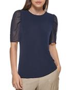 Dkny Mixed Media Puff Sleeve Top