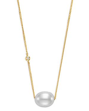 Bloomingdale's Cultured Freshwater Oval Pearl & Diamond Bezel Statement Necklace In 14k Yellow Gold, 16-18 - 100% Exclusive