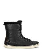 Ugg Croft Embossed Leather, Shearling And Velvet Lace Up Sneakers