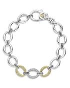 Lagos Sterling Silver & 18k Yellow Gold Lux Diamond Chain Bracelet