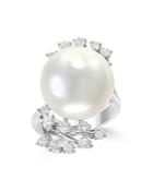 Bloomingdale's Freshwater Pearl & Diamond Leaf Ring In 14k White Gold - 100% Exclusive