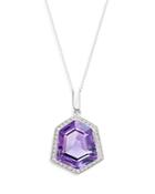 Bloomingdale's Amethyst & Diamond Halo Pendant Necklace In 14k White Gold, 18 - 100% Exclusive