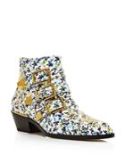 Chloe Women's Susan Studded Floral Print Leather Booties