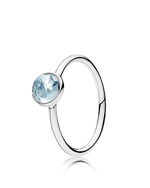 Pandora Ring - Sterling Silver & Glass March Droplet