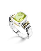 Lagos 18k Gold And Sterling Silver Caviar Color Small Ring With Green Quartz