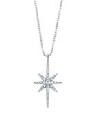 Graziela Gems 18k White Gold Diamond Rose & Round Cut Starburst Pendant Necklace, 20