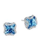 John Hardy Sterling Silver Classic Chain Square London Blue Topaz Stud Earrings With Diamonds