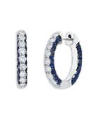 Graziela Gems 18k White Gold Blue Sapphire & Diamond Three Sided Hoop Earrings