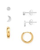 Argento Vivo Huggie Hoop, Star & Crystal Stud Earrings, Set Of 3