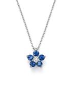 Bloomingdale's Diamond & Blue Sapphire Flower Pendant Necklace In 14k White Gold - 100% Exclusive