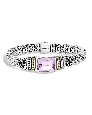 Lagos 18k Yellow Gold And Sterling Silver Caviar Color Bracelet With Rose De France Amethyst