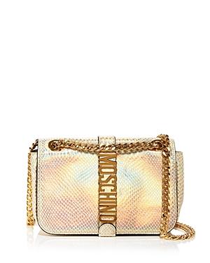 Moschino Embossed Iridescent Logo Shoulder Bag