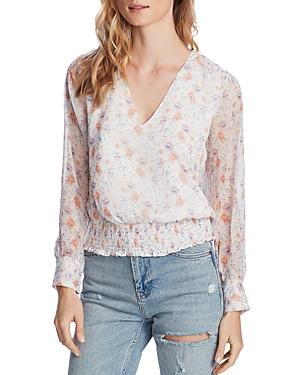 1.state Smocked Waist Floral Print Crinkle Top