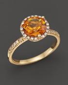 Citrine And Diamond Halo Ring In 14k Yellow Gold