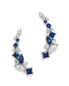 Bloomingdale's Diamond And Sapphire Climber Earrings In 14k White Gold - 100% Exclusive