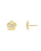 Adinas Jewels Cubic Zirconia Flower Stud Earrings In Gold Vermeil Sterling Silver