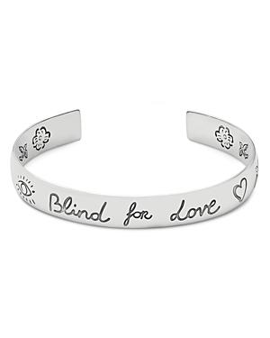Gucci Sterling Silver Blind For Love Engraved Wide Cuff