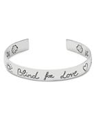 Gucci Sterling Silver Blind For Love Engraved Wide Cuff