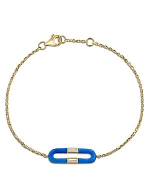 Bloomingdale's Diamond Accent Link Bracelet In 14k Yellow Gold With Blue Enamel - 100% Exclusive