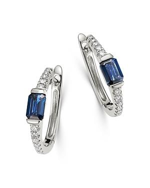 Bloomingdale's Blue Sapphire & Diamond Huggie Hoop Earrings In 14k White Gold - 100% Exclusive