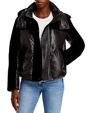 Andrew Marc New York Velvet Mixed Media Puffer Coat