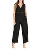 City Chic Plus Flicker Belted Overlay Jumpsuit