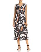 Kenneth Cole Triple Tie Neck Abstract Print Midi Dress