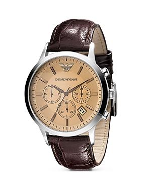 Emporio Armani Quartz Chronograph Brown Leather Watch, 43 Mm