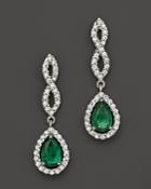 Emerald And Diamond Open Weave Pear Shaped Drop Earrings In 14k White Gold - 100% Exclusive