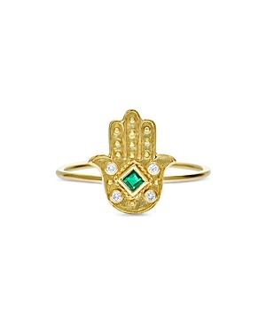 Amrapali Jewels Emerald & Diamond Hamsa Ring In 18k Yellow Gold