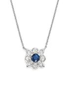 Kc Designs 14k White Gold Diamond & Sapphire Floral Pendant Necklace, 16