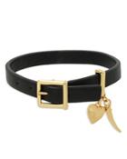 Allsaints Heart & Horn Charm Leather Bracelet In Gold Tone